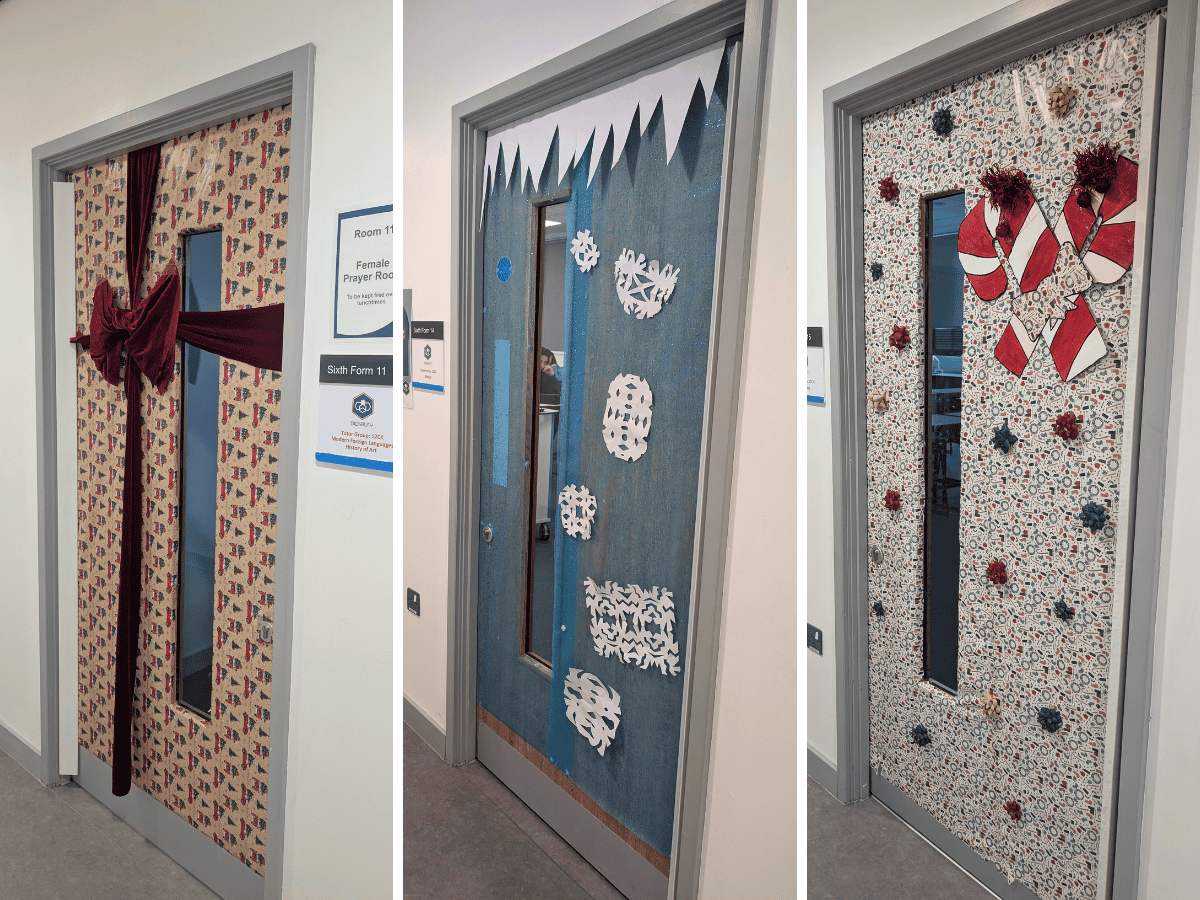 Christmassy decorated form doors